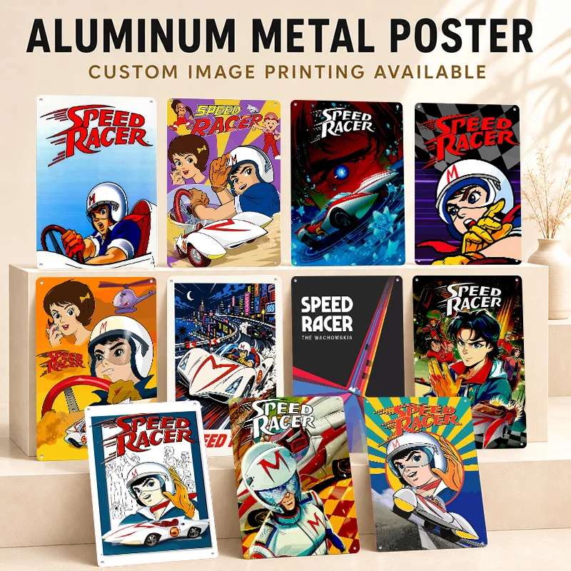 Speed Racer Aluminum Posters Customized Metal Tin Sign Vivid Anime Character Wall Art For Media Lounge Office Or Collector Gift