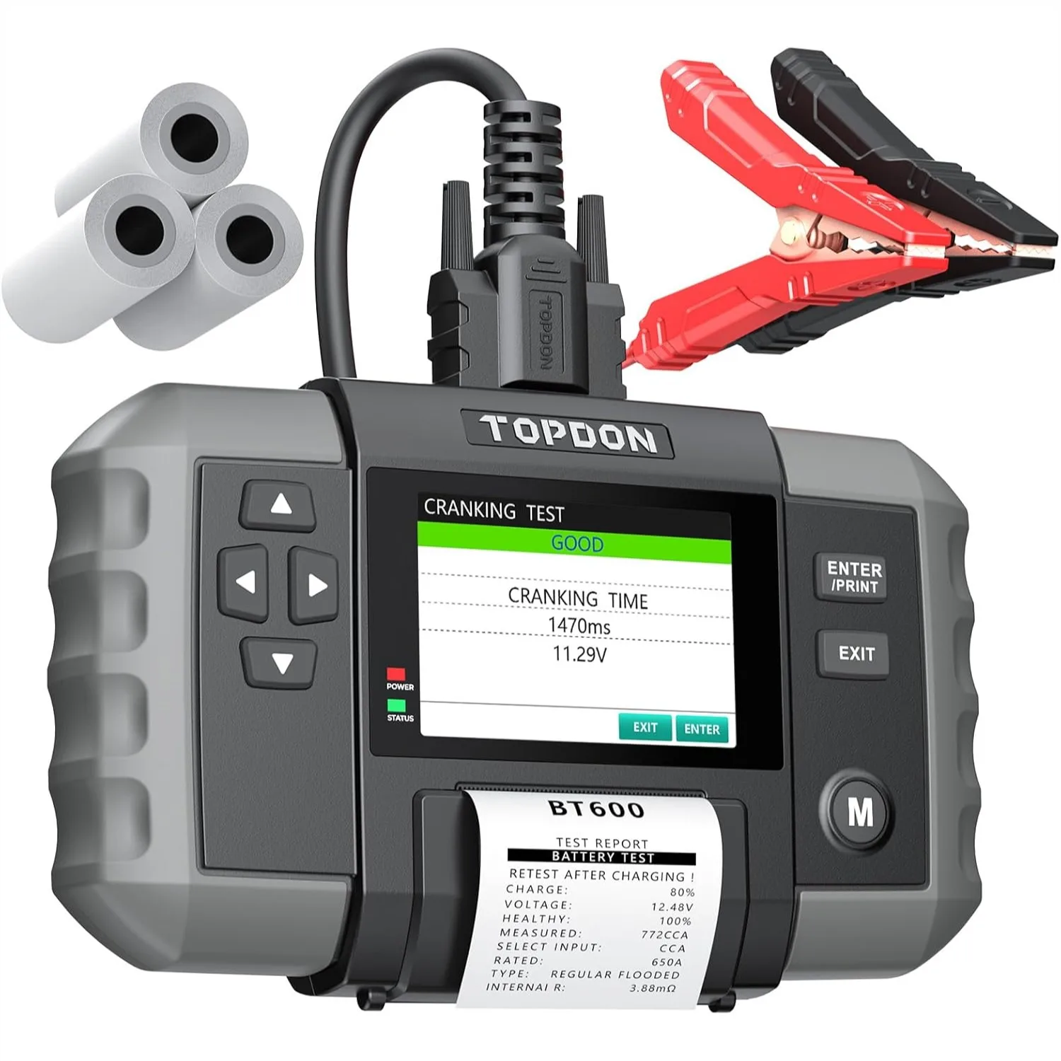

12V 24V Car Battery Tester with 3.5" Screen and Built-in Printer for Cranking and Charging System Test 100-2000 CCA