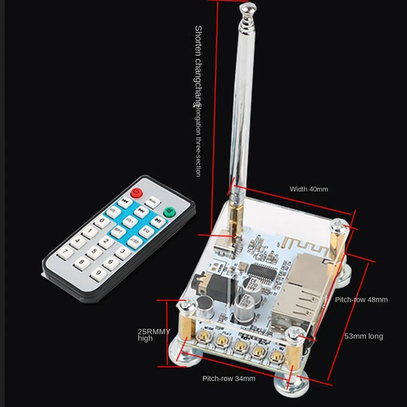 Audio Receiver Decodificação Módulo com Controle Remoto, Suporte U Disk, TF Card, Reprodução, Amplificador de Rádio, Áudio Modificado, BT5.0