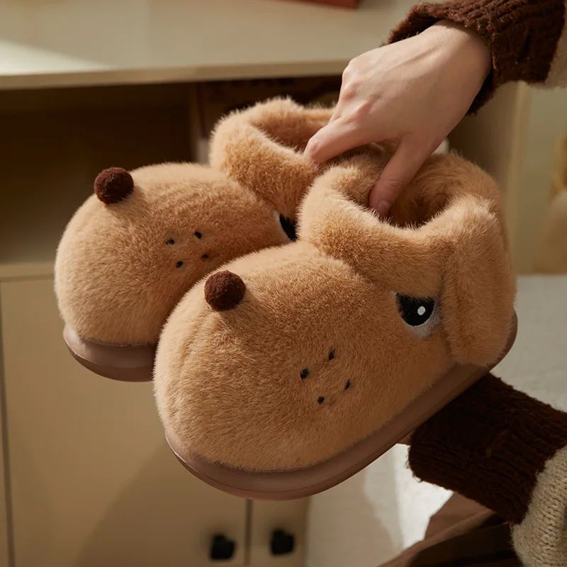 Cute Cartoon Dog Indoor Fluffy Slippers For Women Men Warm House Shoes Soft Faux Fur Anti-slip Couples Home Garden Snow Boots