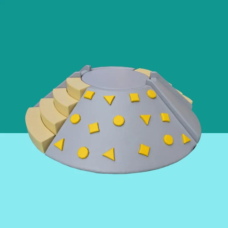Moetry Indoor Soft Play Grey Volcano Shaped Baby Climbing Playground with Foam Climb Holds for Preschool