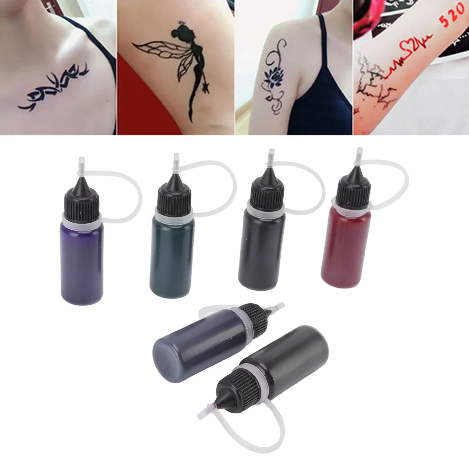 1 Stuks Tijdelijke Tattoo Inkt Kit Beroep Langdurige Semi-Permanente Tattoo Inkt Voor Body Painting Tattoo Accessoires 6 Kleuren