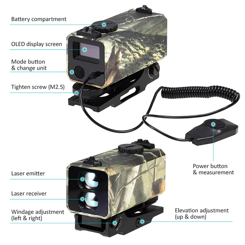 Mini Range Finder Mount on Rifle Rangefinder, Outdoor Hunting, Shooting Distance Speed Measurement, Real-Time Rifle Scope, 700m