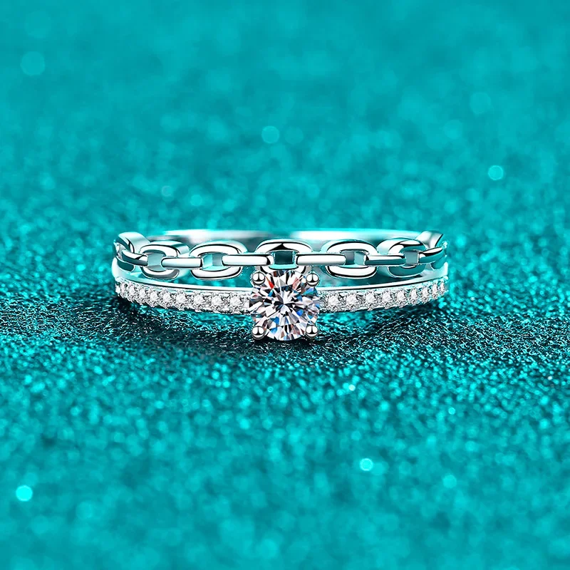 

Full GRA Certified Moissanite Rings for Women 925 Sterling Silver Double Line Design Diamond Band 18K Plated Fine Jewelry
