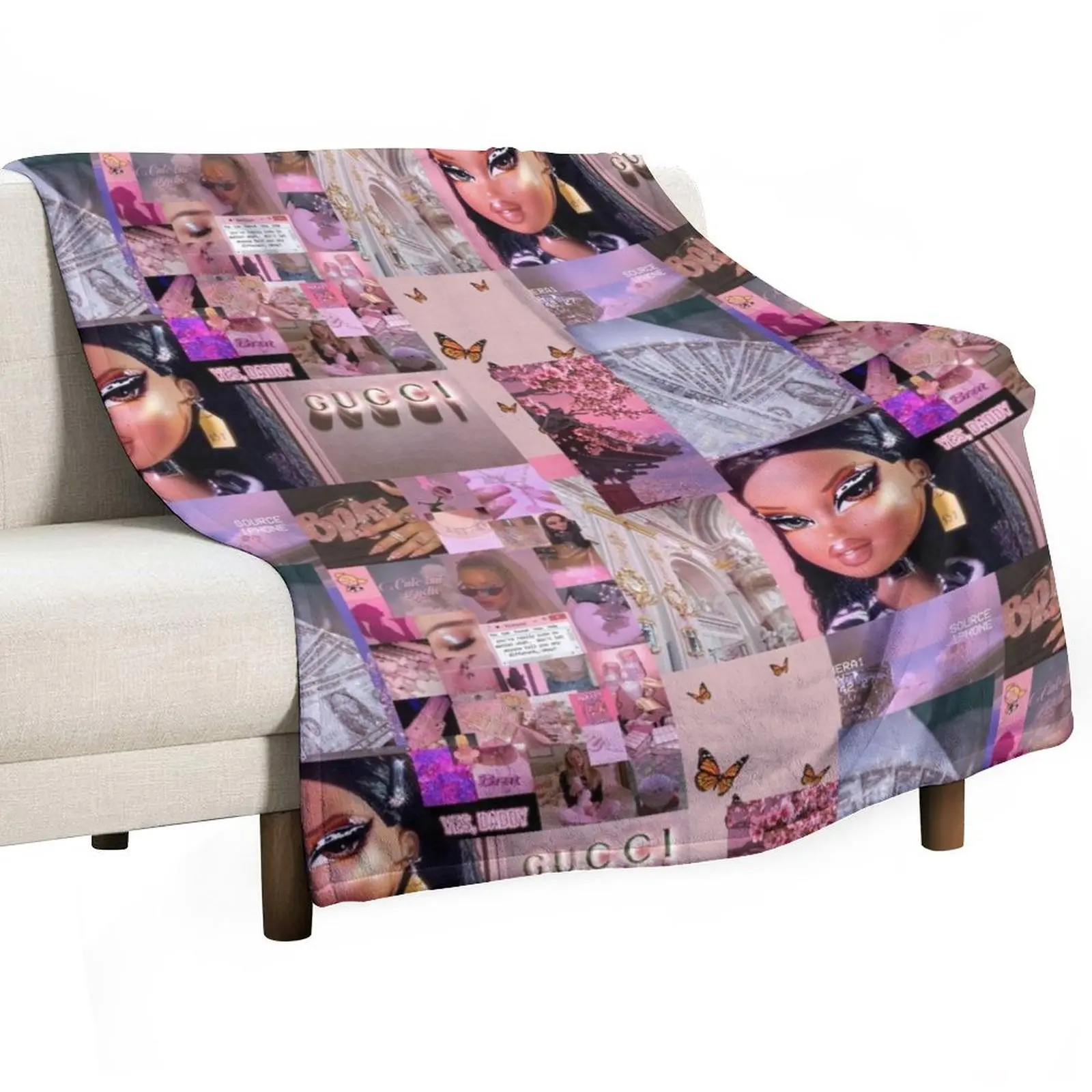 Pink Baddie Bratz Collage Throw Blanket Plaid on the sofa Extra Large Throw Blankets