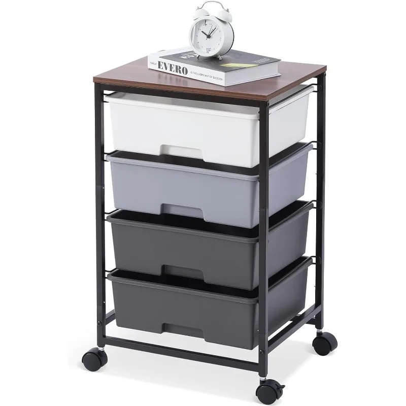 

Utility Cart with 4 Drawers,Rolling Storage Cart with Drawers,Storage Rolling Drawer Cart with Wooden Tabletop for Bedroom
