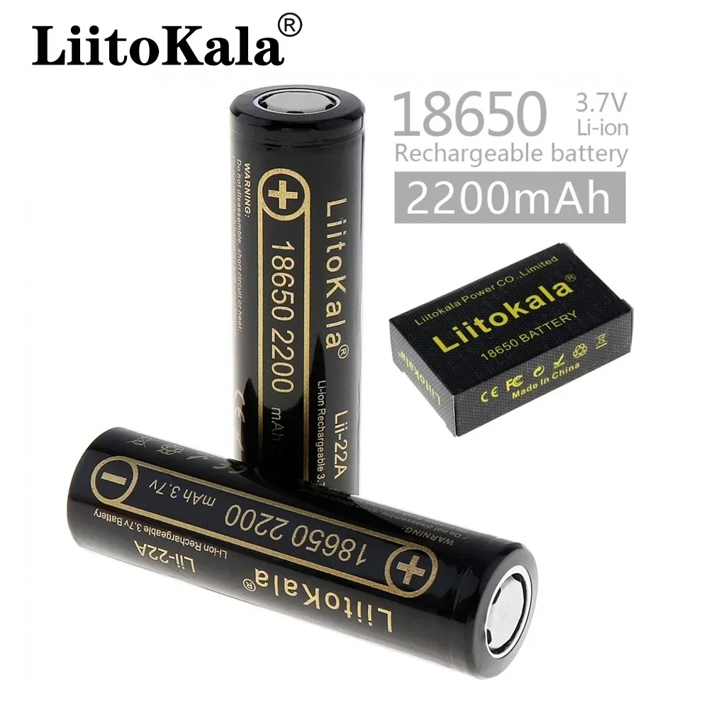 LiitoKala Lii-22A 18650 Battery 3.7V 2200mAh Lithium Rechargeable Battery For Flashlight Batteries 2200mAh Battery Cell