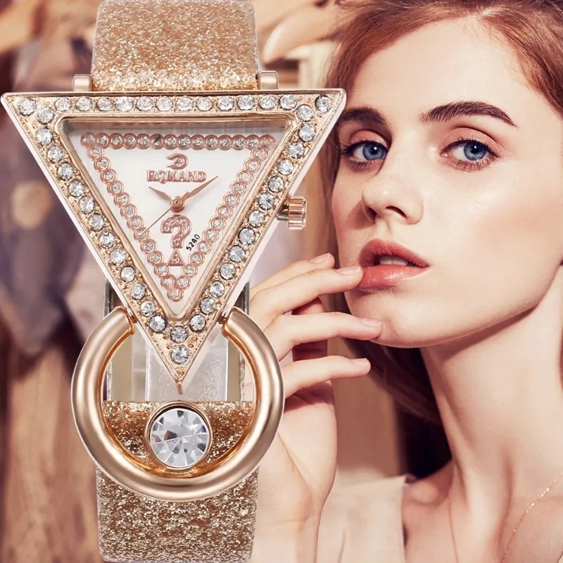 Relojes creativos de lujo para Mujer, esfera triangular con diamantes de imitación, correa esmerilada, reloj de pulsera de cuarzo a la moda, 2024