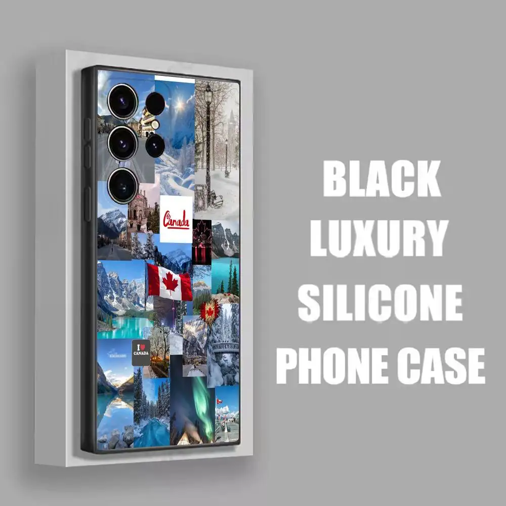 Capa de telefone de viagem com bandeira do passaporte do Canadá para Samsung S25, S24, S21, S22, S23, S30, Ultra, S20, Plus, Fe, Lite, 5G Capa preta
