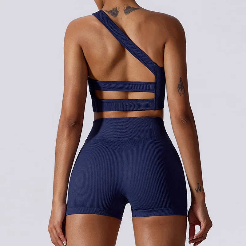 Workout Clothes For Women Single Strap Sports Bra High Waist Mini Shorts Yoga Set Seamless Sports Suits Women Tracksuit