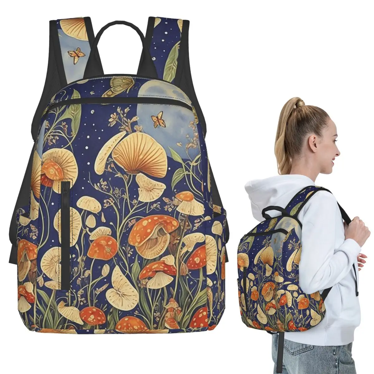 

Butterfly Flower Mushroom Moon Print Backpack Student BookBag Children School Bag Laptop Shoulder Bags Men Women