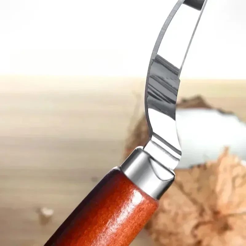 Premium Wood Handle Coconut Meat Scraper, Stainless Steel Coconut Opener Tool, Coconut Shell Cracker for Home Kitchen Fruit Tool
