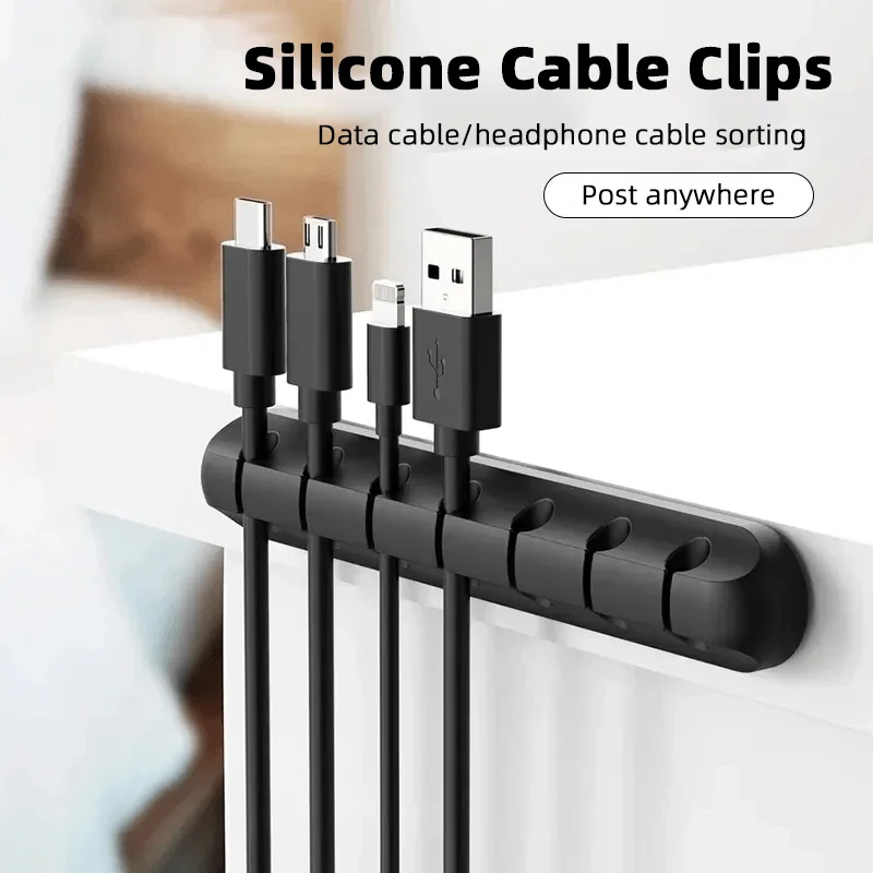 Cable Organizer Management Wire Holder Flexible USB Cable Winder Tidy Silicone Clips Keeper Cable Organizer Holder for phone