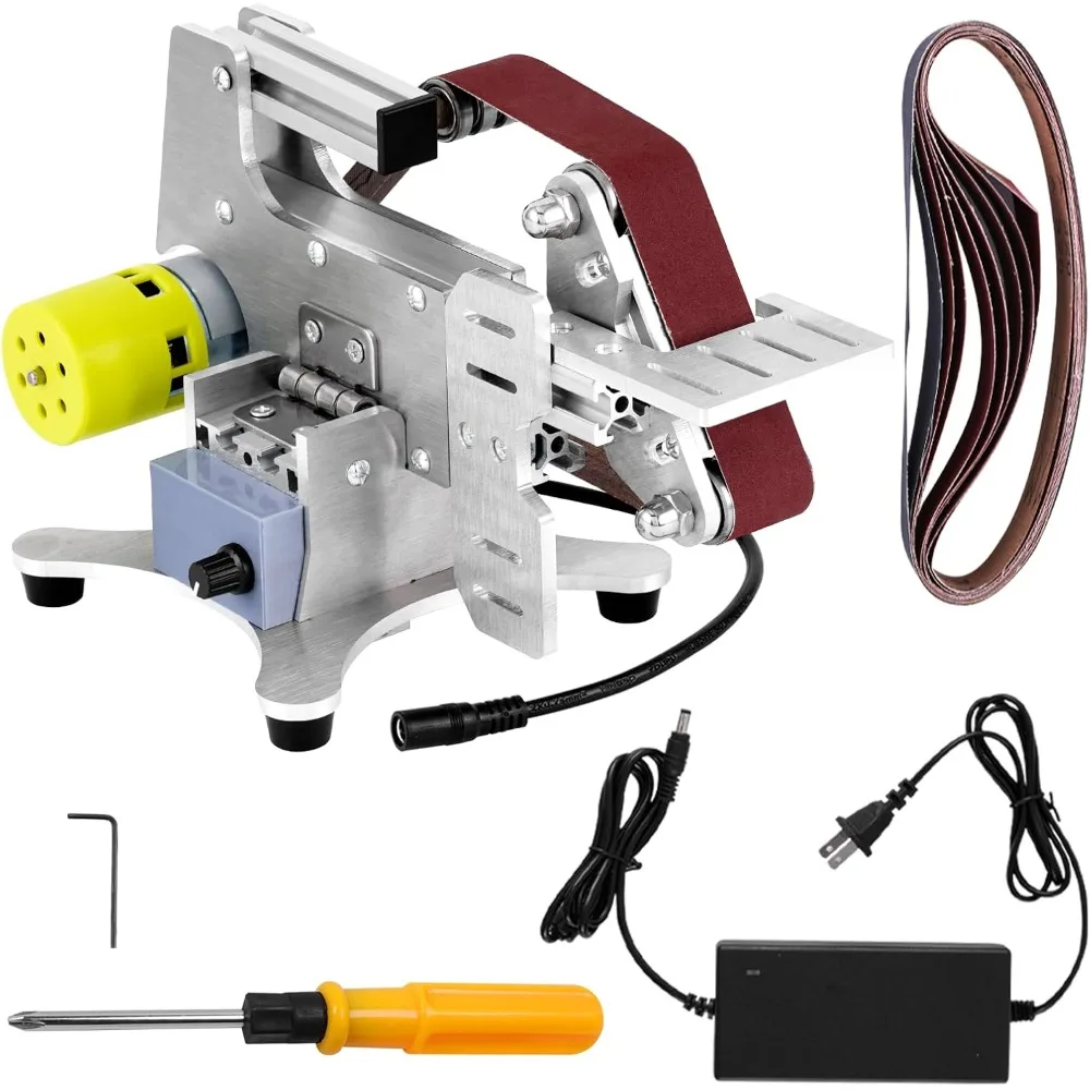Electric Belt Sander Knife Sharpener 1.2 x 21-Inch with Variable Speed Control, Benchtop Sanding Belt Machine Diy Grinding Polis