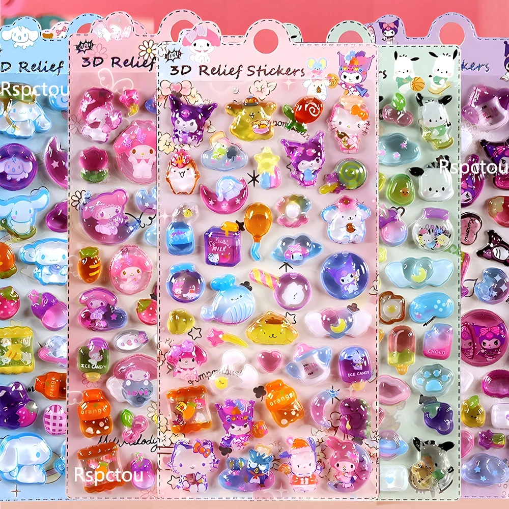 สติกเกอร์คริสตัลลายคาวาอิ คุโรมิ โปชาโกะ ซินนามอโรล ซานริโอ แบบนูน 3 มิติ น่ารัก สำหรับตกแต่งเครื่องเขียน สมุดแพลนเนอร์ เคสมือถือ