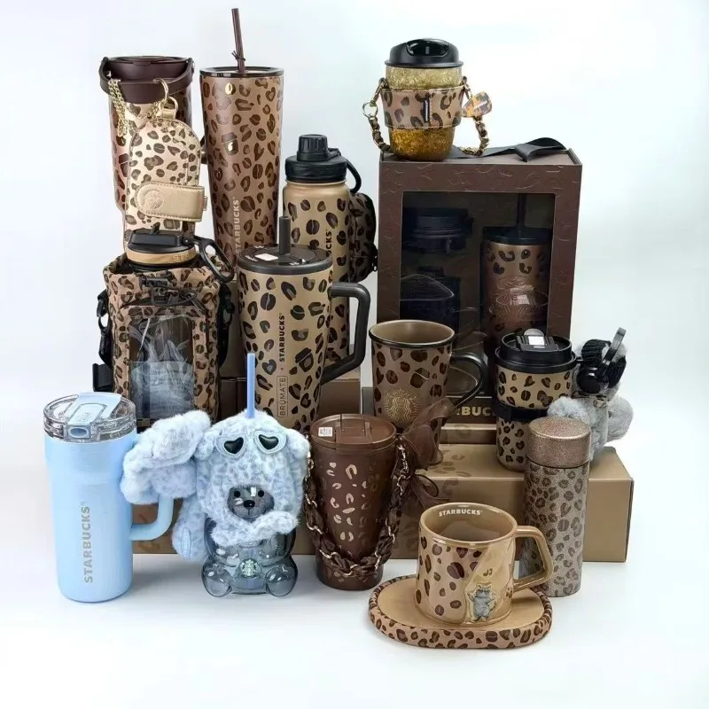Leopard Print Stainless Steel Water Bottle Series Insulated Tumbler Cup With Straw Coffee Mug Travel Thermal Cup Birthday Gift view 4