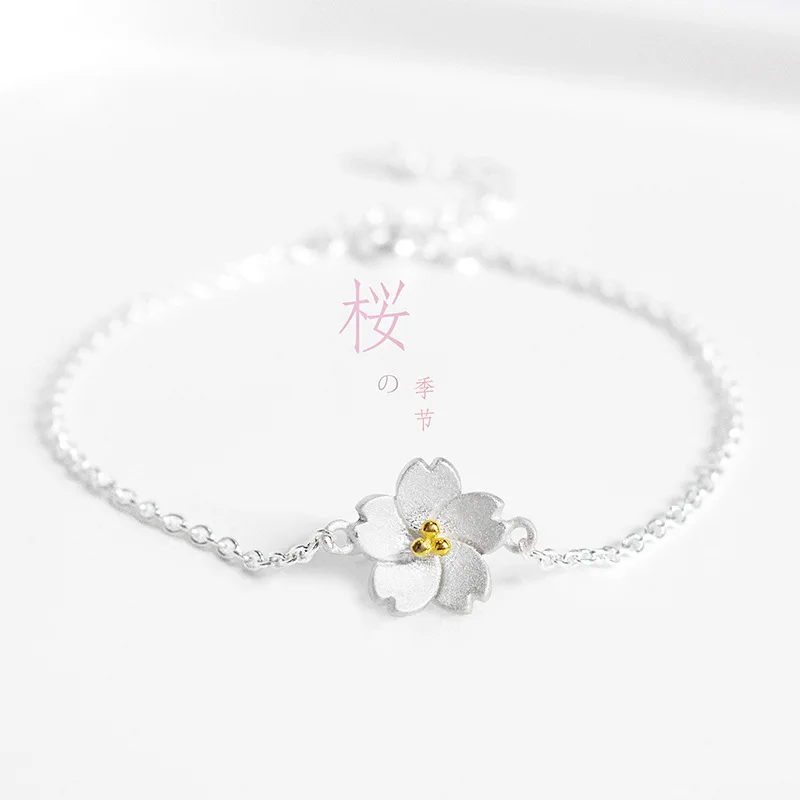 Cherry Blossom Charm Bracelet, S925 Silver, Korean Style Japanese Street Style, Ideal Jewelry for Women