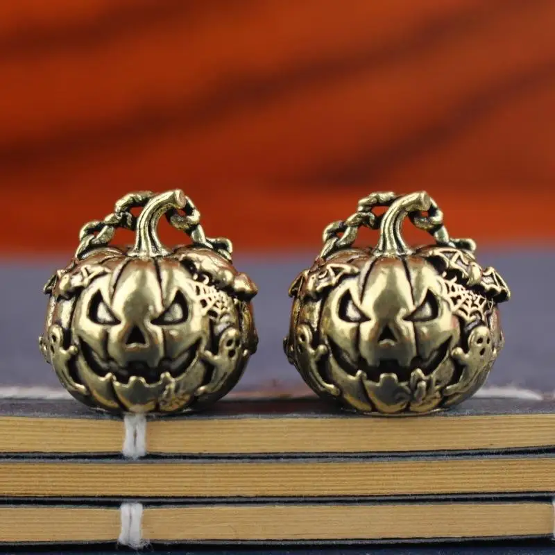 Vintage Brass Halloween Jack O Lantern Figurine Exquisite Fine Carvings Collectible Brass Ornament for Home Display Holiday Dec