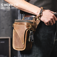 Men's Vintage Genuine Leather Waist Bag Casual Mobile Phone Bag Top Layer Cowhide Outdoor Cellphone Holster Crazy Horse Leather