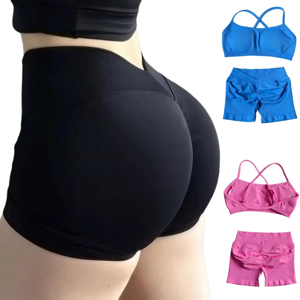 

V-Back Sports Biker Shorts High Stretch Peach Hip Lifting Fitness Yoga Shorts without Awkward Lines Gym Running Pilates Leggings