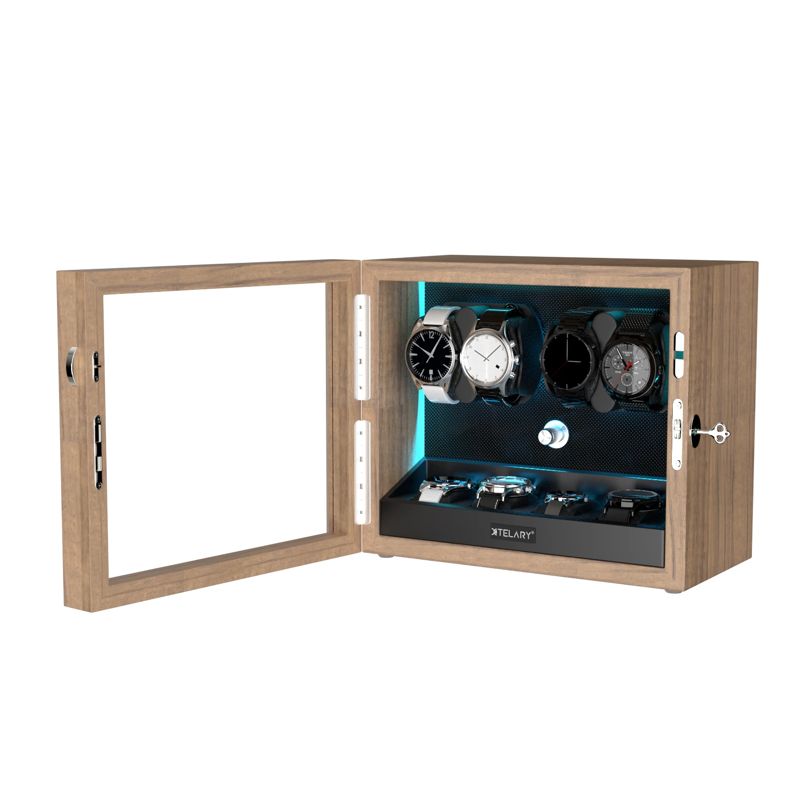 Watch Winder For 4 Automatic Watches Mechanical Watches Rotator with 4 Extra Storage Display Case - Grain