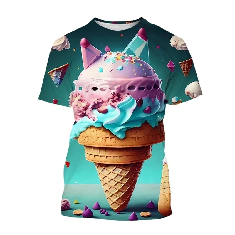 

New Summer 3D Creamier Ice Cream Printed T Shirt Ice Cream Cone Graphic T-shirts For Men Kid Fashion Funny Clothes Short Sleeves