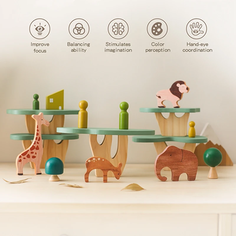 Forest Building Blocks Wooden Montessori Toys Creative 3D Puzzle Scene Placement Game Baby Balance Toy Room Decoration Baby Gift