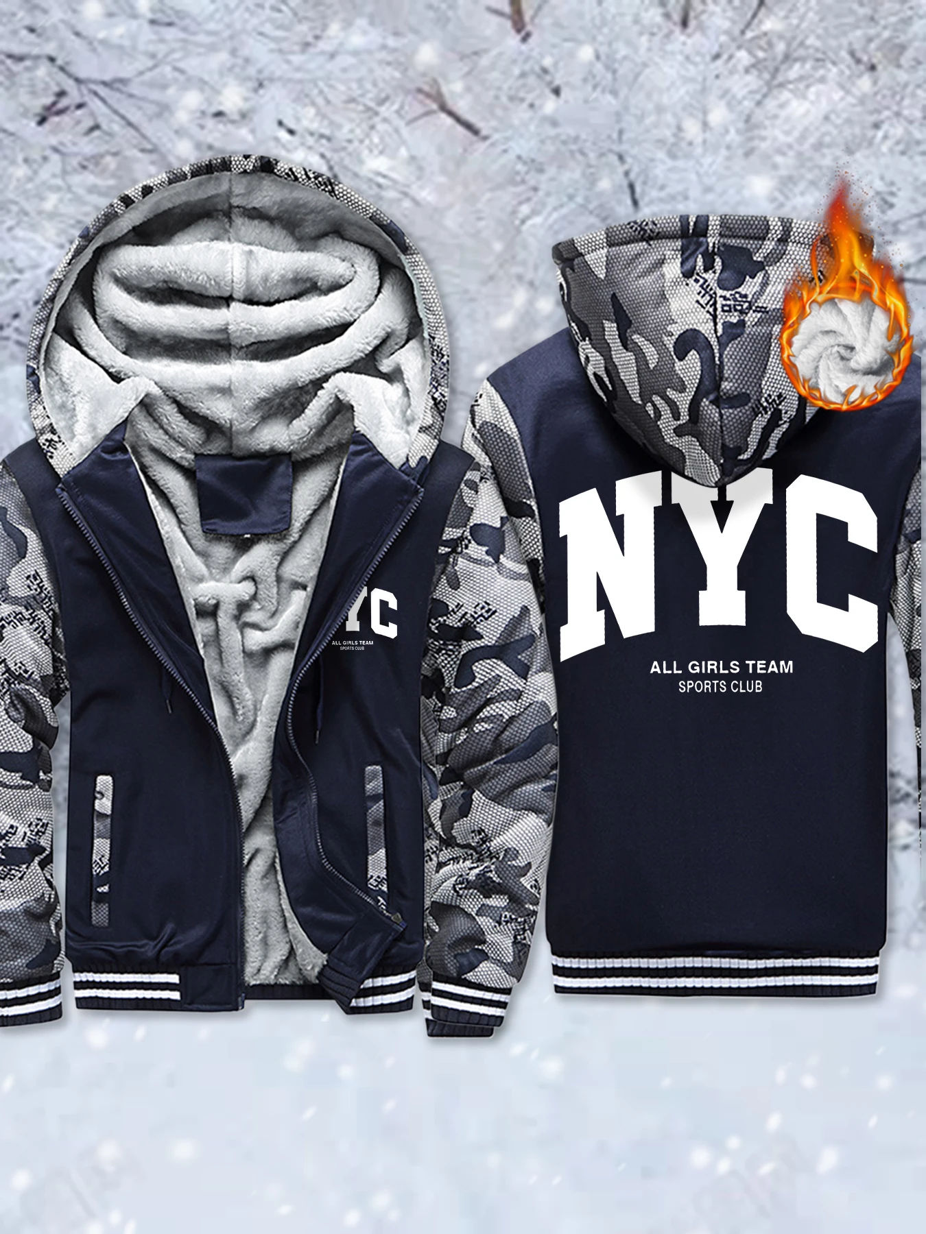 

New York City Letter Eye-Catching Prints Man'S Jacket Soft Casual Coat High Quality Outdoor Clothing Winter Warm Fleece Pullover