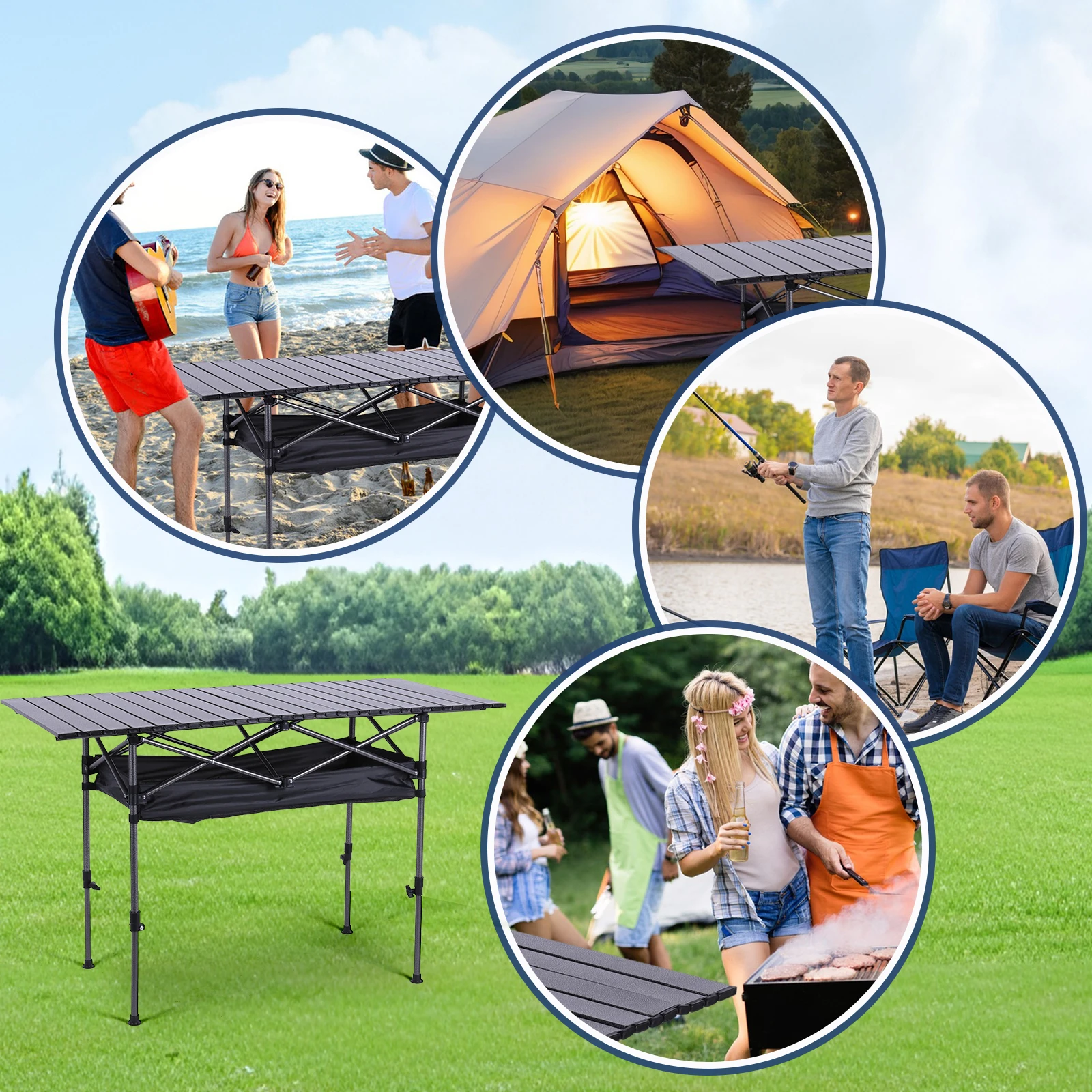 

Легкий алюминиевый складной стол для кемпинга, пикника, пляжа, барбекю, с большой вместимостью, ультралегкий обеденный стол