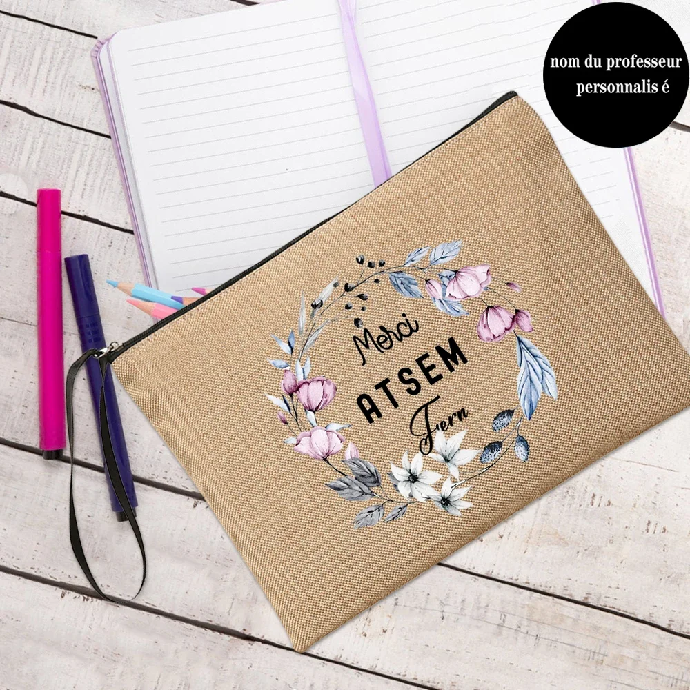 

Personalised Teacher Pouch Thank You ATSEM with Name Merci ATSEM Teacher's Storage Bag Cosmetic Purse Gift for Teachers
