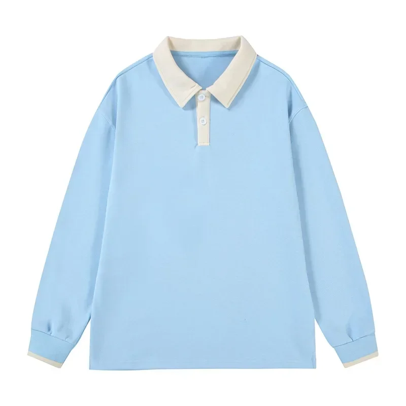 Casual manga longa camisa polo gola bloco de cor das mulheres dos homens primavera outono novo estilo confortável solto ajuste camiseta moletom