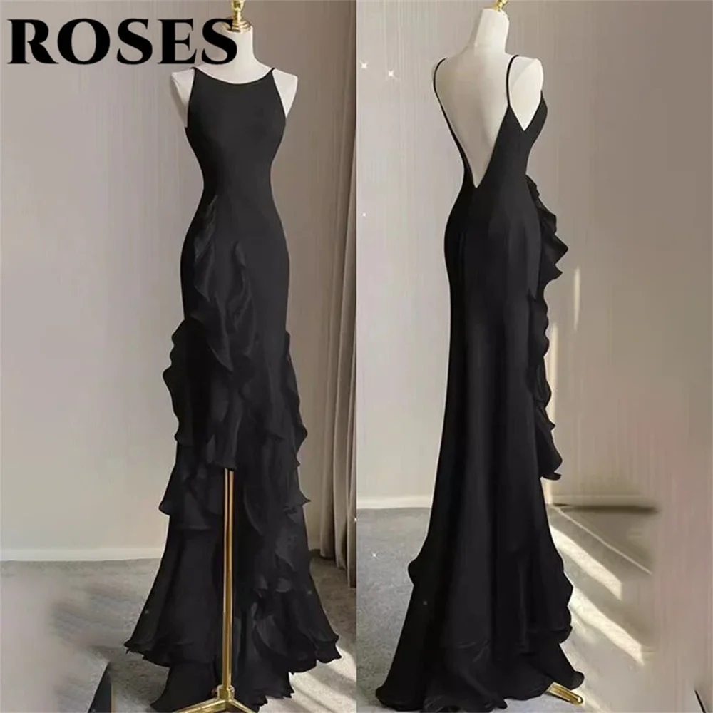 ROSES White Mermaid Evening Dress Chiffion Sleeveless O-Neck Charming Prom Dresses Pleats Split Party Dress vestidos de noche image 5