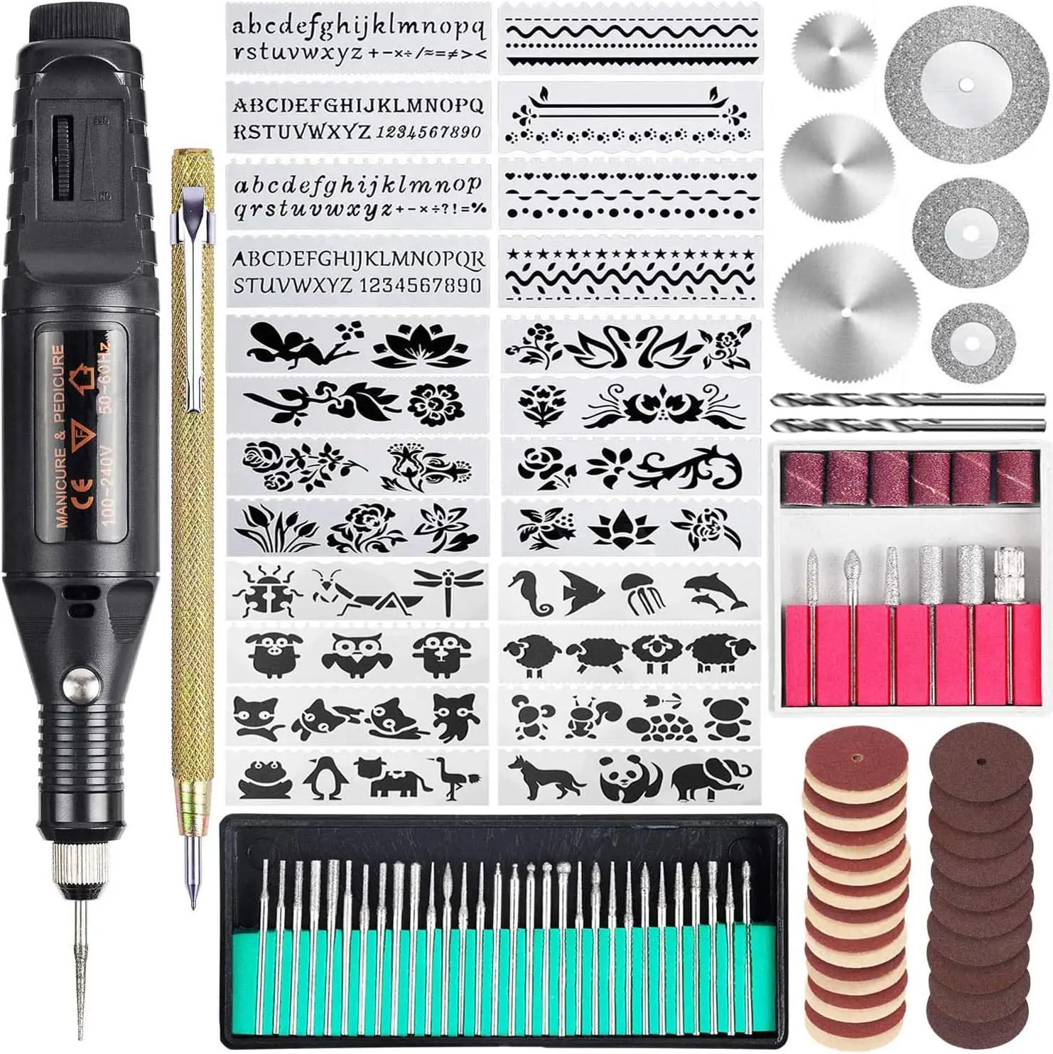 

108 Pcs Engraving Tool Kit, Multi-Functional Electric Corded Micro Engraver Etching Pen DIY Rotary Tool- Black
