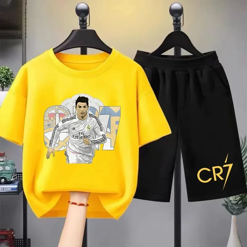 Ronaldo Soccer Star World Cup Printed Kids Clothing Kids Summer Short sleeved boys Girls black cotton T-shirt blazer