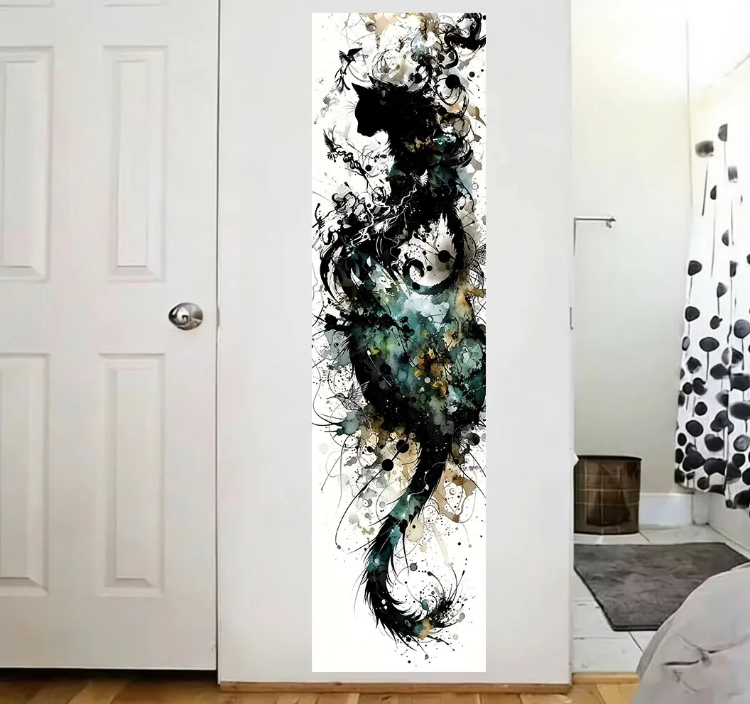 Ink Wash Black Cat Silhouette Tapestry Abstract Watercolor Bird Splash Art Wall Hanging Boho Aesthetic Dorm Bedroom Living Room