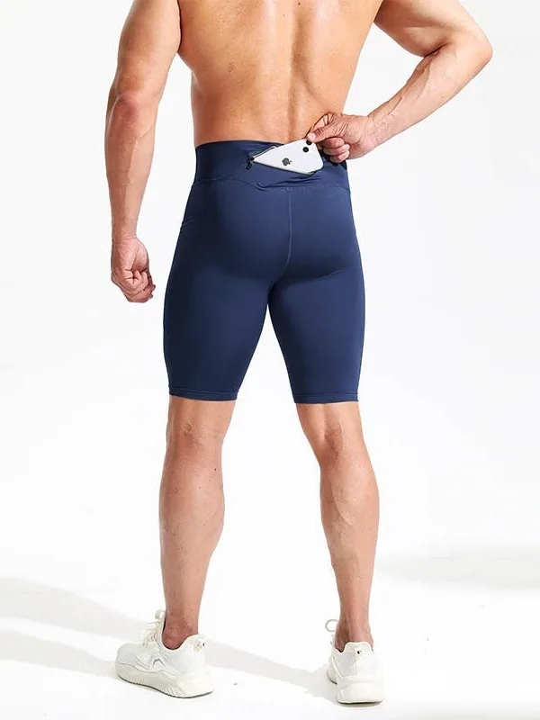 Men's Fitness Short Shorts Quick Dry Breathable High Elastic Shark Skin Running Swimming Training Shorts Tight Five-Quarter L...