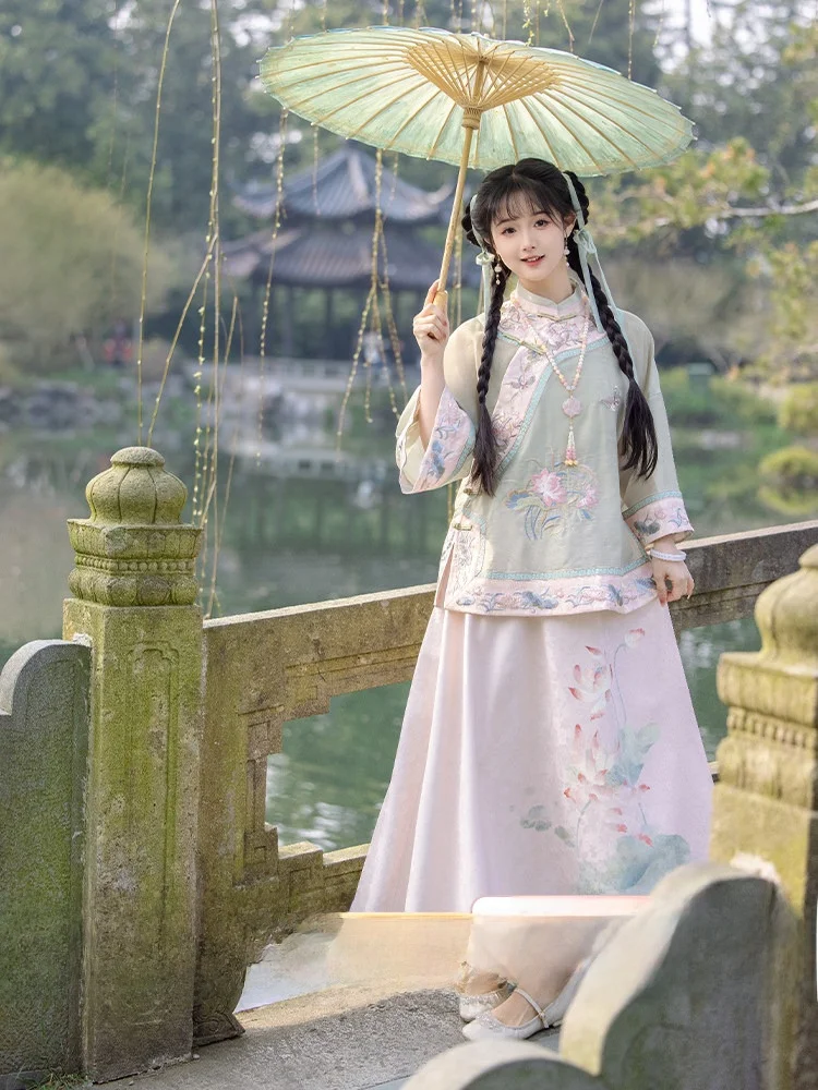 

Chuan Dai Time Chinese Sle ort Coat Print Skirt Set Spring Summer Floral Patterned Girl's Traditional Faion Ensemble