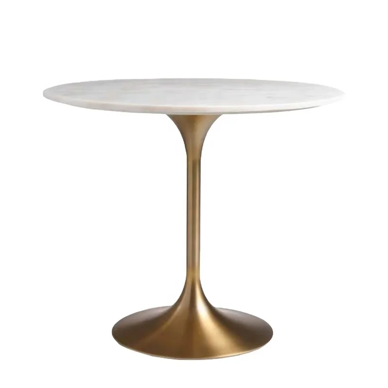 Modern Popular Luxury Round White Marble Top Gold Base Dining Table Hotel Tables Round Stone Top Coffee Dining Tables