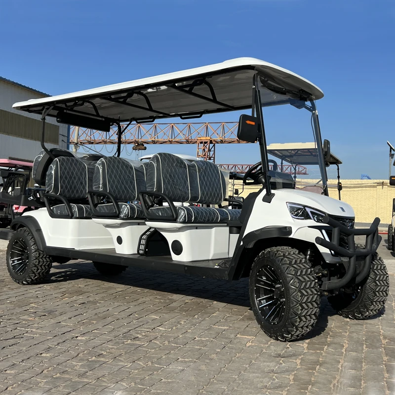 Electric off-road golf cart 6 seats 6+2 seats 7 kW motor 72V lithium battery white electric golf cart