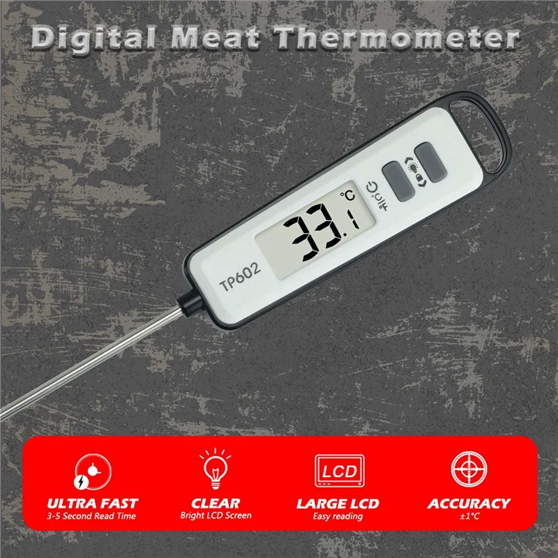 A96I-2X TP602 Meat Thermometer Kitchen Digital Cooking Food Water Milk Probe Electronic BBQ Temperature Detector Tool