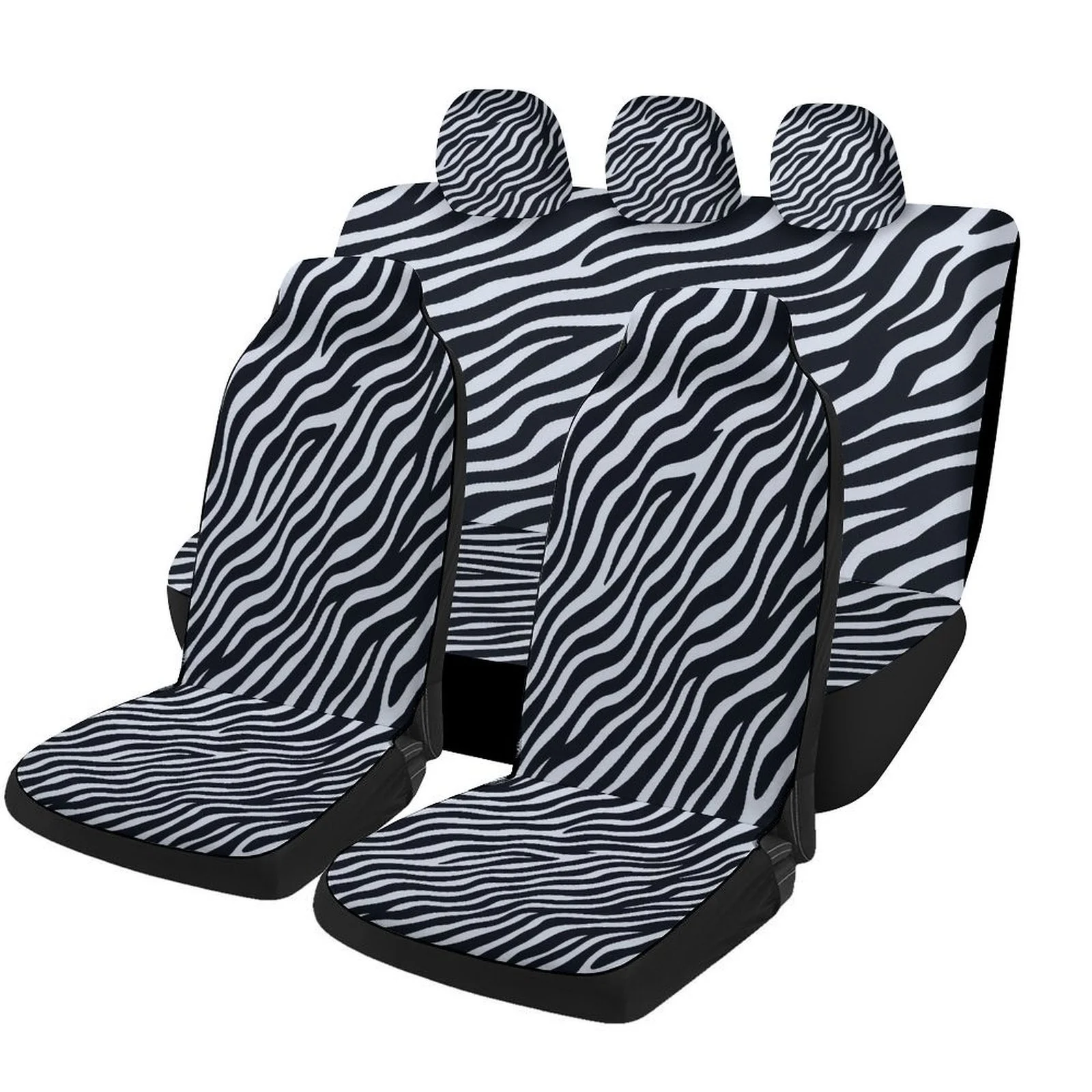 Zebra Pattern Car Seat Cover Set | Universal Fit, Polyester, Non- Fabric, Machine Washable, Stylish Car Accessories For All Seas