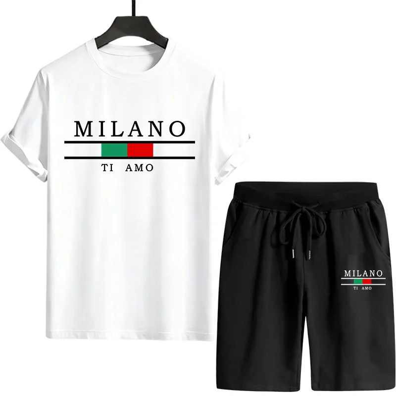 

Мужской летний спортивный костюм 2026: футболка с рукавами и шорты для повседневной носки, бега и активного отдыха, универсальный, качественный, из одного предмета