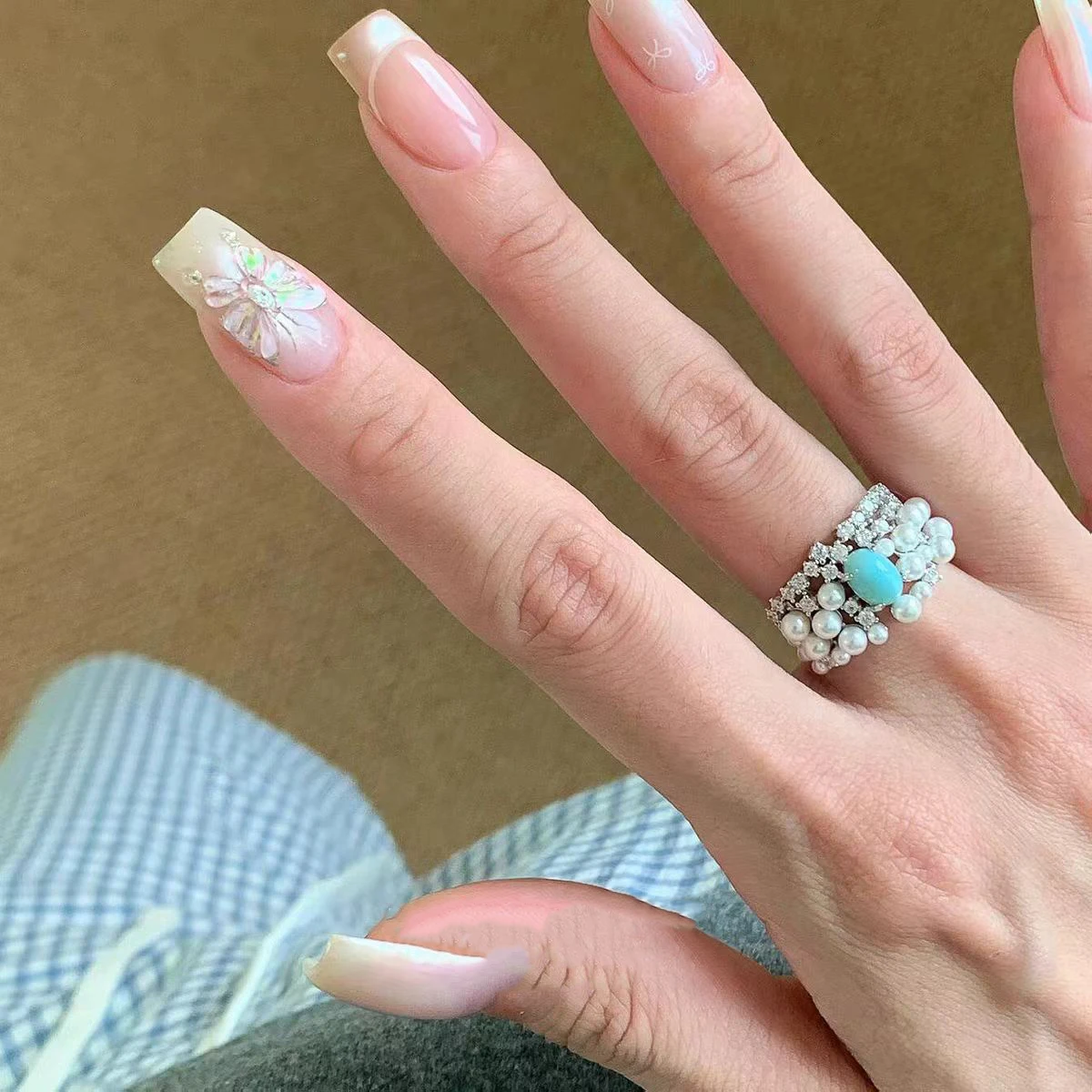 argento 925 vintage diamante intarsiato perla turchese anello leggero lusso anelli romantici di fascia alta per regali di gioielli di moda da donna