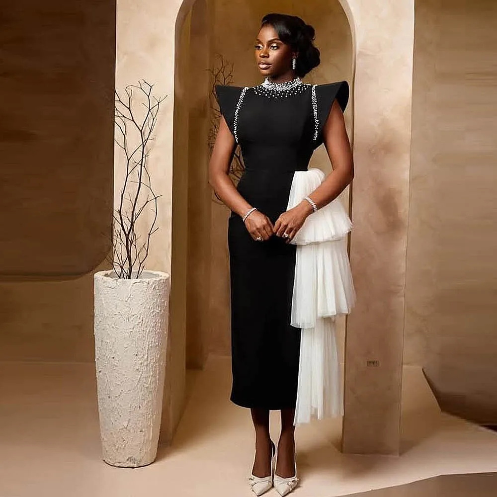 

Платья для выпускного вечера русалки длиной до щиколотки со шлейфом по бокам Многоуровневое платье с высоким воротником и жемчугом Африканское женское вечернее платье Вечерние платья