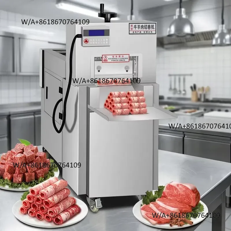 Electric Stainless Steel Hot Dog Roll Slicer Frozen Biltong Goat Meat Lamb Mutton Sheep Cutting Roll Slicing Machine