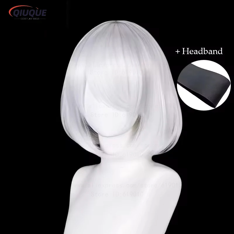 NieR: AutomMi2B YoRHa No. 2 Type B Heroine Short White Bobo Heat Degré Cosplay Costume Perruque + Ruban Noir Gratuit