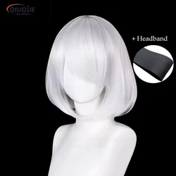 NieR:Automata 2B YoRHa No. 2 Type B Heroine Short silvery white Bobo Heat Resistant Cosplay Costume Wig + Free Black Ribbon