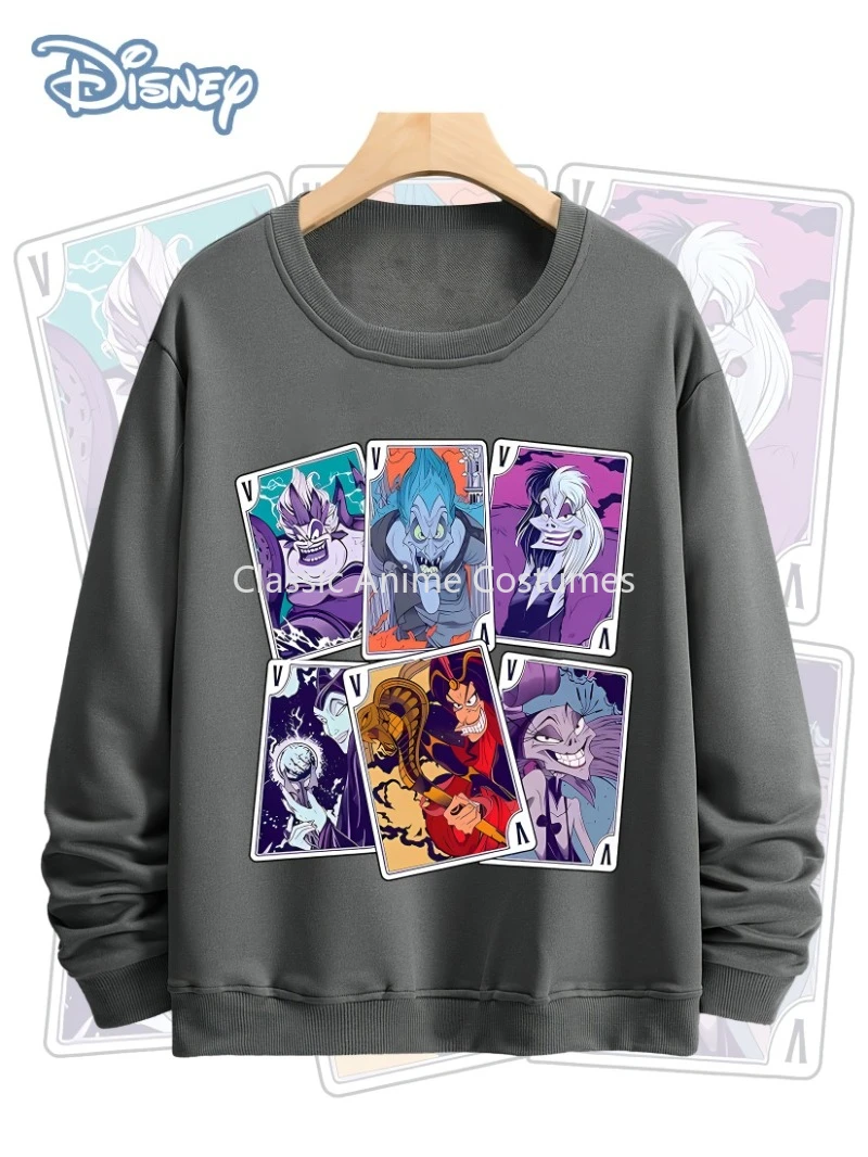 سترة ديزني الرجالية الكاجوال برقبة دائرية وأكمام طويلة، سويت شيرت مريح مع نمط شرير مطبوع للخريف والشتاء