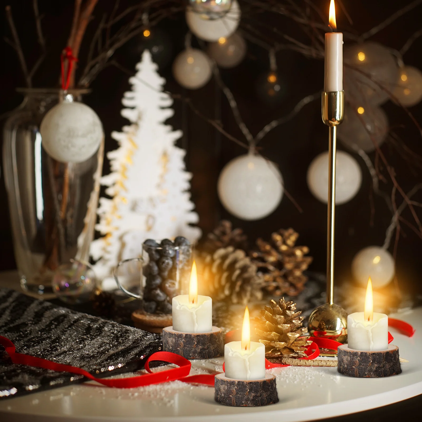 

24 pcs Wooden Tealight Holders Natural Wood Slices Rustic Farmhouse Centerpieces For Table Decor, Wedding, Holiday,