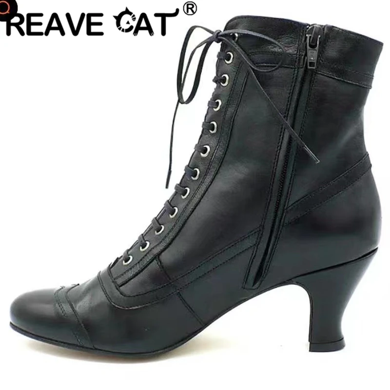 REAVE CAT stivaletti da donna 30 31 32 tacchi con lacci a punta tonda 41 42 43 stivaletti da donna eleganti Vintage